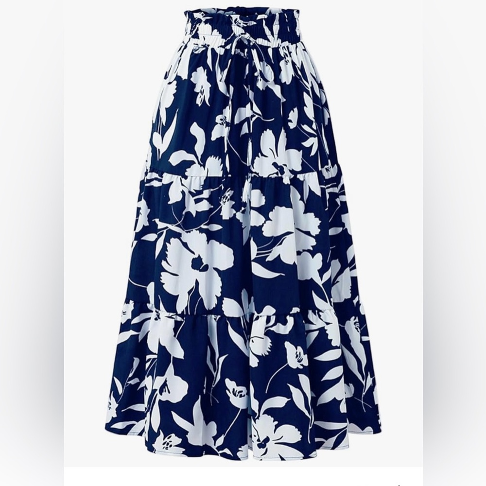 Mid length Floral Navy and White Women's Skirt